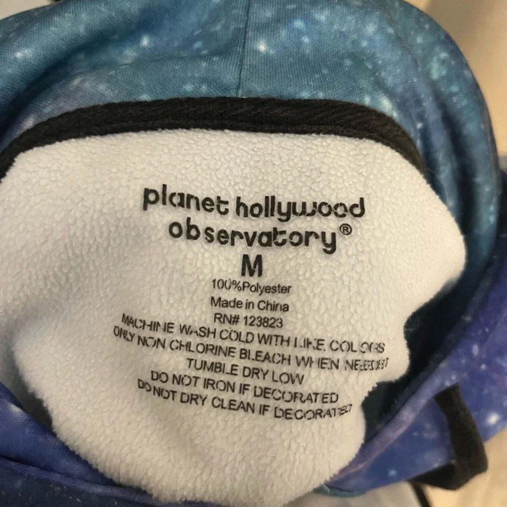 Planet Hollywood Blue Graphic Hoodie Size M Galaxy Sweatshirt Unisex Soft Space